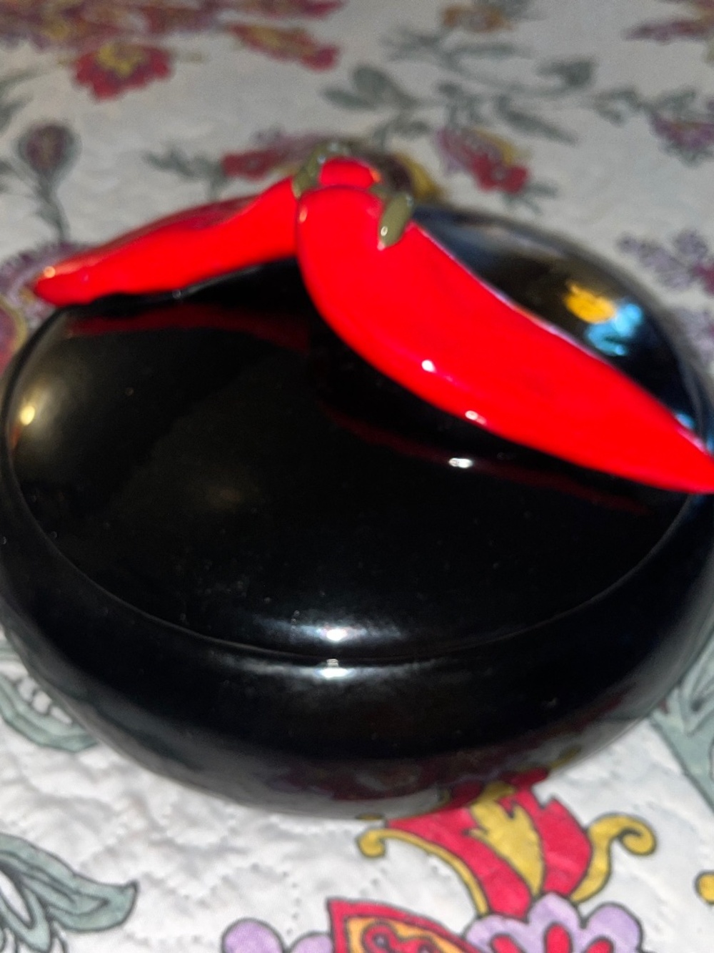 Story Teller Arts Chili Pepper Cookie Jar Container Canister Handpainted Black